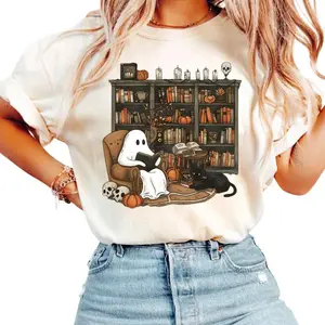 Retro Ghost Reading Books T-Shirt, Librarian Ghost Halloween, Halloween Teacher Sweatshirt, Halloween Shirt, Teacher Gift, Boo School, Spooky Season Autumn Cow Shirt, Halloween Pumpkin Spice Shirt, Fall Highland Cow Shirt