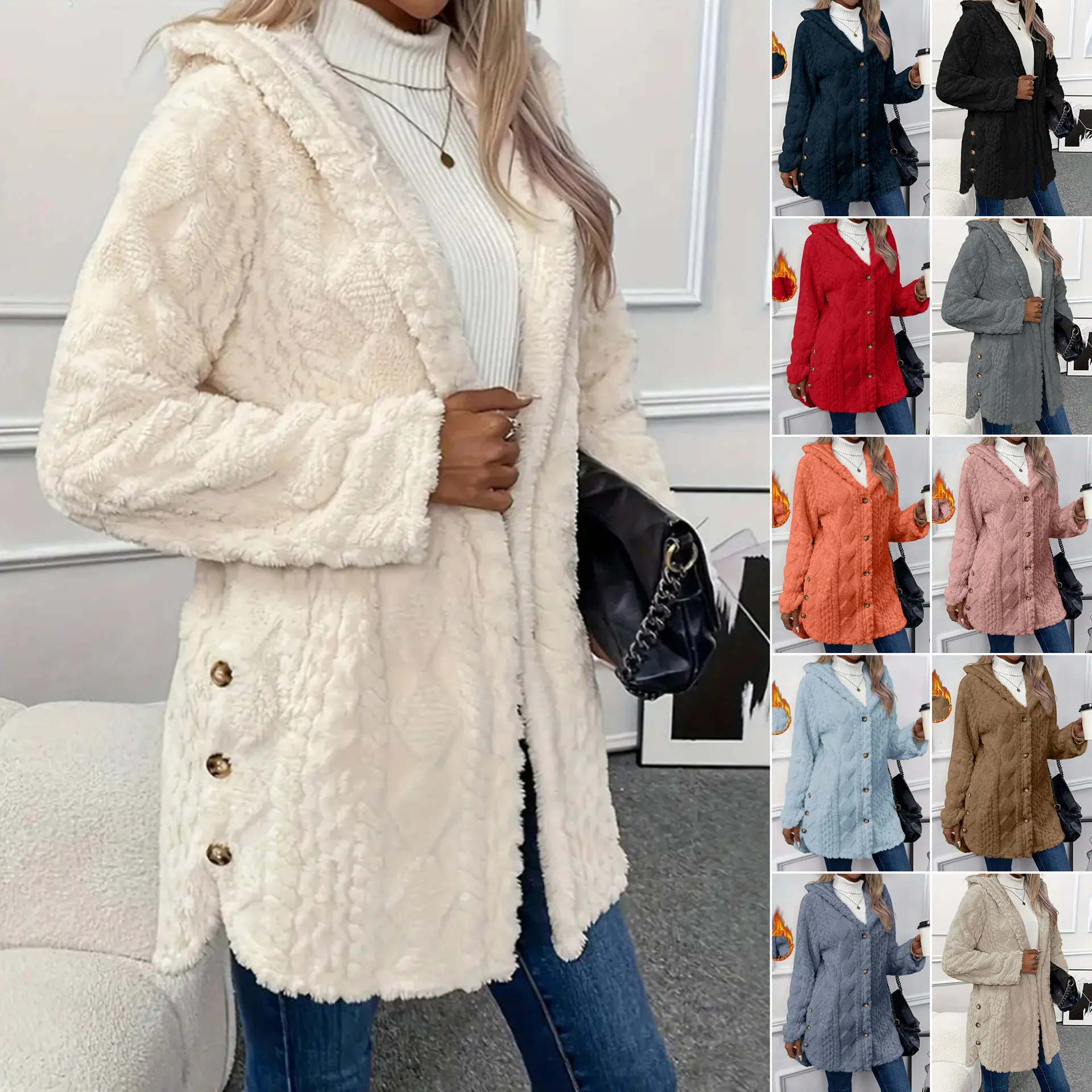 A and warm double-sided fleece cardigan and long-sleeved casual and warm coat for ladies