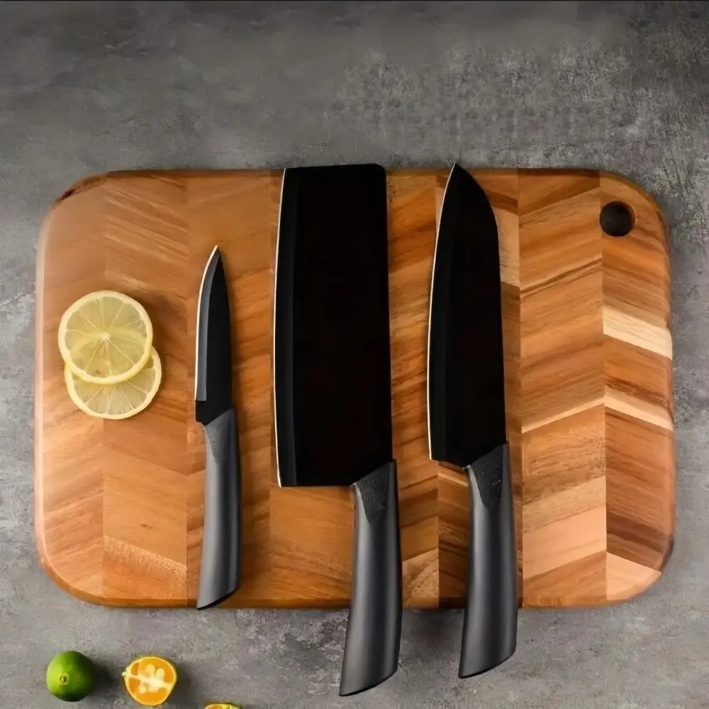 3-Piece Stainless Steel Knives Kitchen Set, Black Rust-Resistant Durable Chef Knives for Home & Professional Use, Ideal Gift