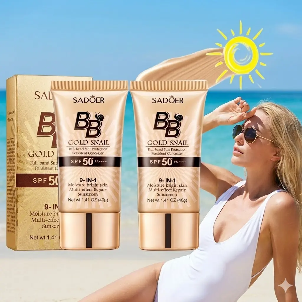 2PCS BB Cream SPF 50 PA+++ 9 in 1 Full Coverage Tinted Moisturizer Waterproof Sweatproof for Oily & Dry Skin ,Hydrating SunscreenHydrating Formula Face Sunscreen For All Skin Types regalo belleza masque buena Second Skin Matte Natural