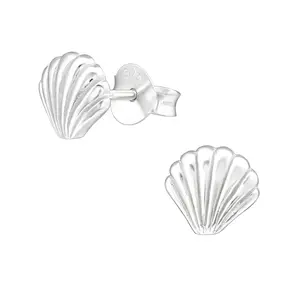 Seashell Stud Earrings - Pair - 925 Sterling Silver