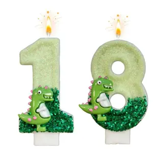 1pc Two-tone cartoon dinosaur sequined number birthday candles are perfect for First birthday, birthday cakes, parties, and special occasions, suitable for cake decorations and indoor candles
