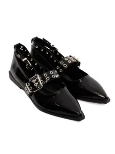 Adita Patent Buckle Pointed Toe Flats