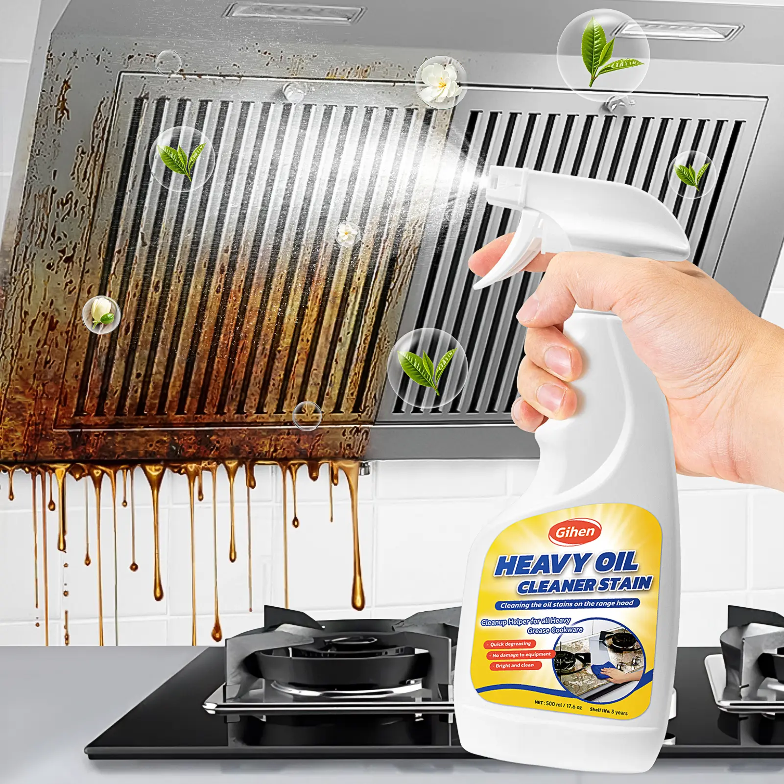 Gihen Multi-Purpose Cleaner- Effective Multi-Purpose Cleaner with Spray Nozzle Spray & Towel for Kitchen, Household, Oven, Stove, Range Hood, Sink