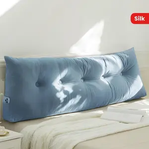 Large Bolster Bed Rest Reading Pillows - Triangular Headboard Pillows Twin/Queen/King Size Head Roll Pillow With Side Pockets - Backrest Positioning Support