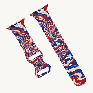 Patriotic Red Blue Marble for Apple Watch Women Men, Soft Silicone Sweat Resistant Easy to Clean Sport Strap Compatible with Apple Watch Series 4/5/6/7/8/9/10, SE1/2, Ultra1/2/3, Stylish Festival Wristband Gift Band Watch Straps