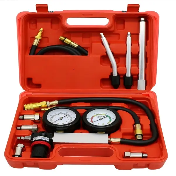 TU-21 Dual Gauge Cylinder Leak Down Tester Kit, Automotive Gasoline Engine Diagnostic Tool with Rubber Hose & Fixed Connectors for Cars, Motorcycles, Trucks, Lawn Mowers, Garage DIY Toolbox