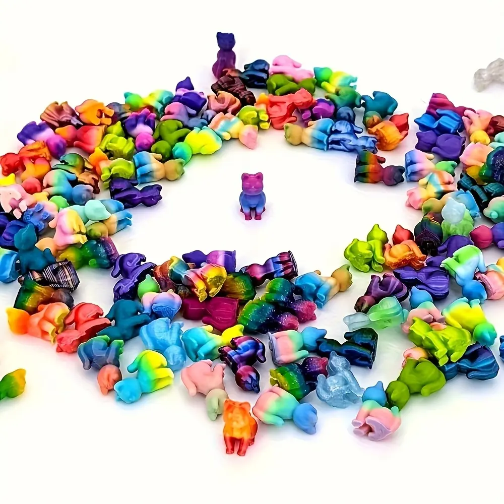 100-Piece Plastic 3D Printed Whimsical Miniature Cat Statues - Cute Animal Collectible Figurines, Tabletop Home Decor Ornaments, Ideal Mini Gifts for Cat Lovers