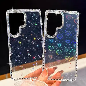 Shiny Little Stars Glitter Diamond Clear Protective Phone Case Casing For Samsung S24 S25 FE S26 S25 Plus S23 Ultra A16 A26 A36 A56 A17 A07 A15 A35 A55 5G Fashion Laser Love Heart Cover Protector Protection