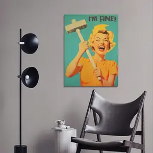 Funny Retro Print Maximalist Wall Art 50s 60s Style Funny Posters Happy Housewife Print I'm Fine Poster