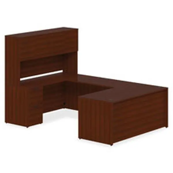 Lorell LLRPB2448MY Prominence 2.0 Rectangular Executive Office Desk - 48"x24" Mar-Resist Laminate, 45 lb Density, Mahogany, Ball-Bearing Slides, Anti-Tip Mechanism, Durable Commercial Office Furniture