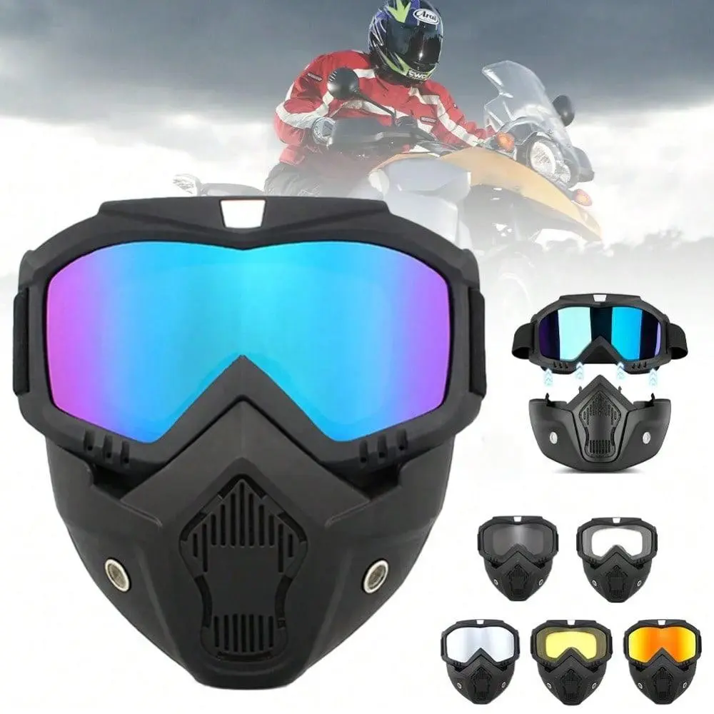 Motorcycle Mask, Motorcycle Goggles Mask, Protective Gear, Motocross Gear, UV Resistant Outdoor Sports Ski Goggles, Riding Racing Tactical Goggles, Suitable for Motorcycle Riding, Skiing, Full Face, Motobike Riders Gear