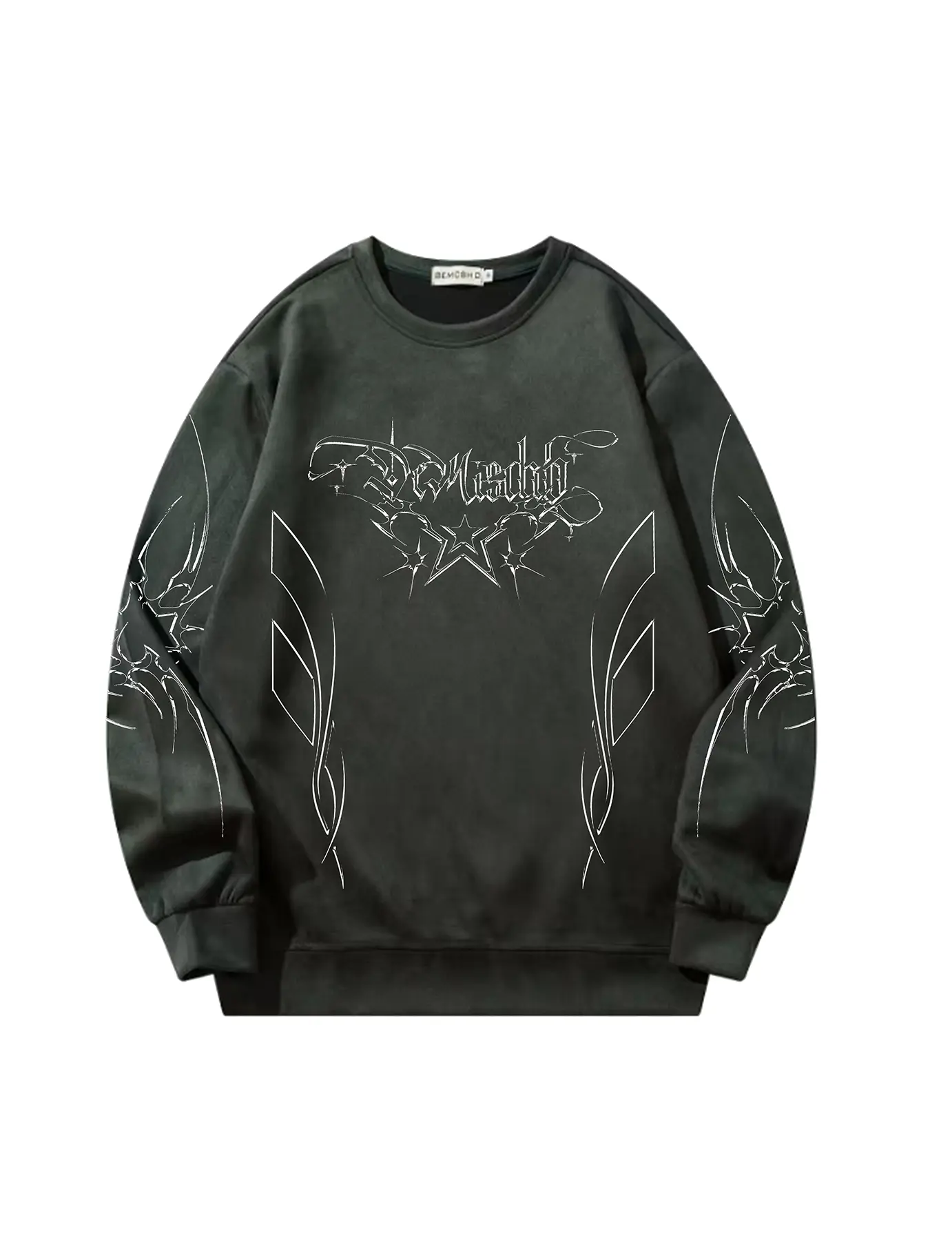 Men's Vintage Suede Star Wing Graphic Print Sweatshirt, Trendy Casual Round Neck Long Sleeve Top, Fashionable All-Season Wear, Comfortable Fit