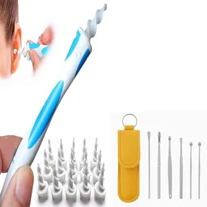 Soft Silicone Ear Wax Removal Tool Set, 16 Replaceable Heads, Reusable Ear Cleaning Kit, Waterproof, Durable, Easy to Clean, Ear Wax Remover