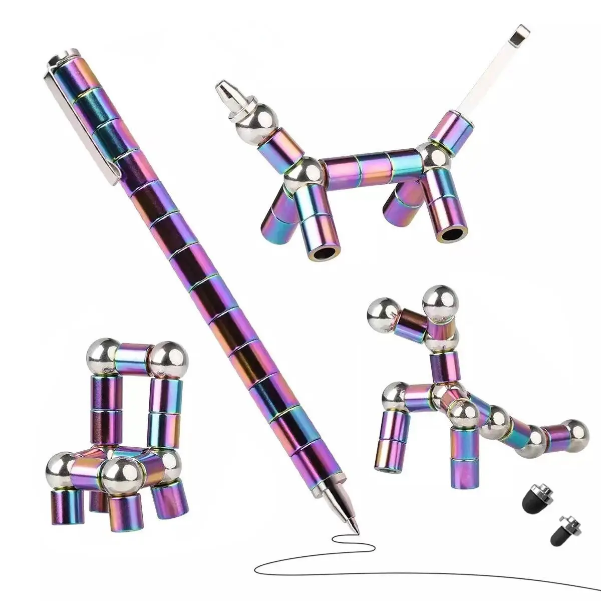 Colorful Cool Magnetic Pen Set, 1 Set Creative Portable Multi-function Decompression Ballpoint Pen Anxiety Device for Men, Magnetic Fidget Pen, Writin