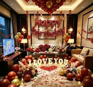36pcs/Set Romantic Birthday Balloon Red Happy Birthday Balloon Set - Happy Birthday Letters, Red Heart-Shaped Foil Balloons, Red And Gold Latex Balloons, Suitable For Birthday Party Decorations, Anniversaries, Valentine's Day, Proposals