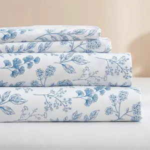 XL-Sheet Set White - Cooling Sheets, Blue Floral Sheet, Full Sheet Sets, 16" Deep Pocket, Extra Soft Bedding Sheets & Pillowcase Set