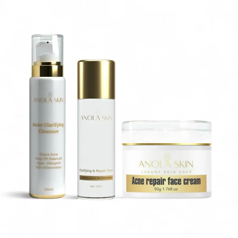 Anola Skin Acne Treatment Set - Clarifying Cleanser, Repair Toner, & Face Cream for Clear Skin