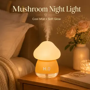 Mushroom Night Light Humidifier - USB Rechargeable Cool Mist Diffuser, Color-Changing Ambient Light, Portable Mini for Bedroom, Desk Decor