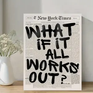Retro Black And White Newspaper Poster What If It All Works Out Canvas Wall Art Wooden Wall Art Positive Affirming Quote Minimalist Prints Vintage Prints Painting For Home Bedroom Dorm Wall Decor, Vintage Letters Print