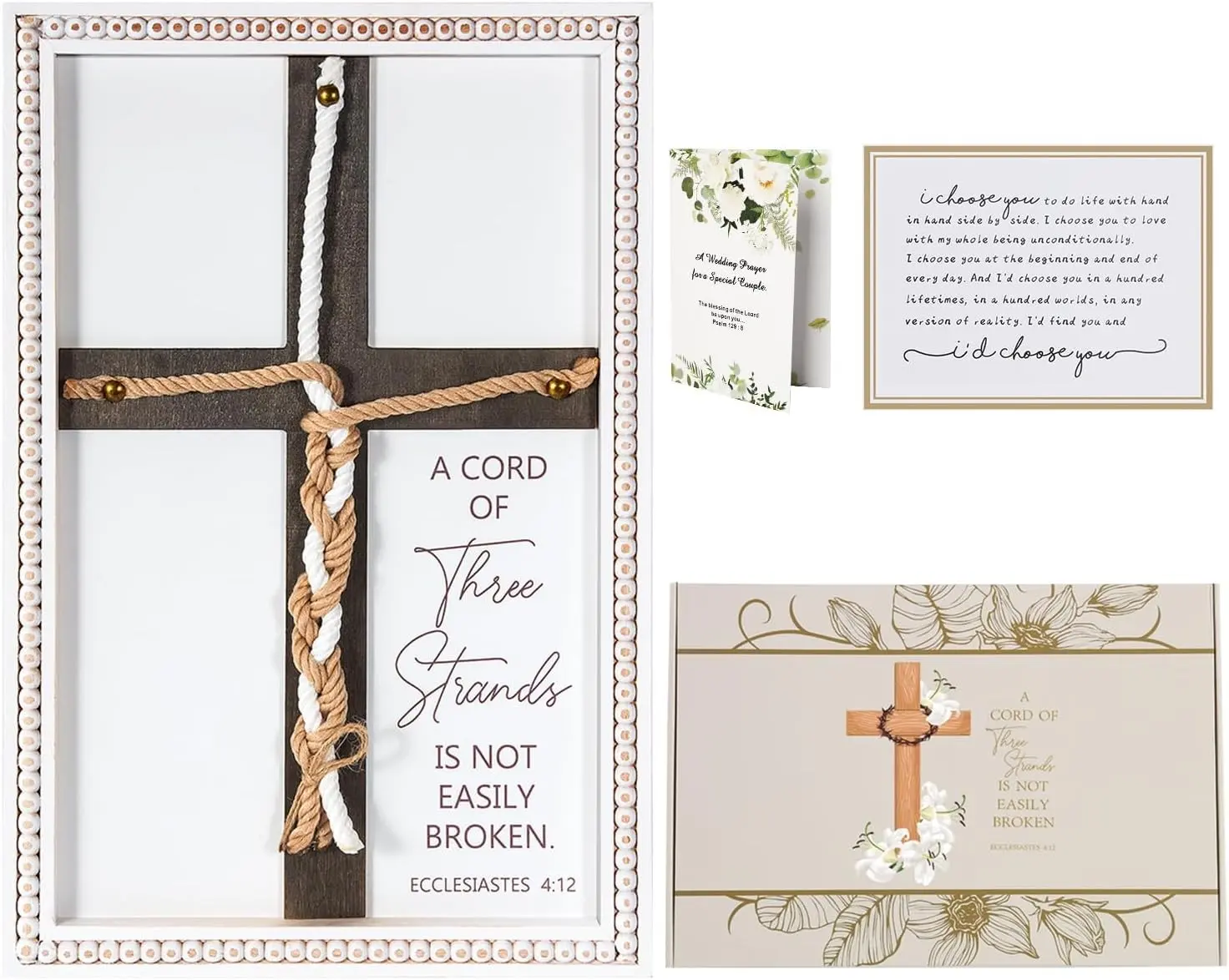 Unity Wedding Cross Signs for Ceremony Rope Cross to Braid Tie God's Knot Bible Wooden Decor Engagement Anniversary Religious Gifts for Couples