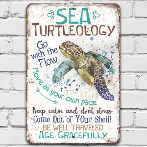 Sea Turtle Decor - Sea Turtleology - Durable Sea Turtle Gifts Metal Sign - Metal Sea Turtle Wall Decor - Sea Turtles Ocean Bathroom Decor - Great SeaTurtle Decorations for Home - Turtle Sign 8" x 12"
