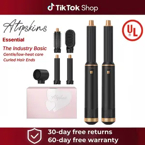 ATOPSKINS 5-in-1 Air Styler,The Industry Basic :Soft Airflow & Ultra-Lightweight(The attachments are made of plastic）, Zero Heat Damage (203°F) for Non-Aggressive Styling Includes 1 Hair Dryer 2 Hot Air Curlers Gift Black Blue  diffuser curly hair Brush