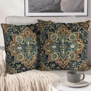 Boho Throw Pillow Covers 18x18 inch Set of 2,Bohemian Vintage Carpet Pattern Antique Ethnic Decor Double Sided Pattern Cushion Cover Soft Pillow Case Living Sofa Room Bed Square Pillow Cover