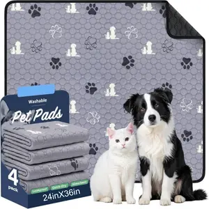 2 Pack Washable Pee Pads for Dogs | Absorbent Reusable Training Dog Pads, Non-Slip Potty Pads for Whelping, Playpen, Crate, Bed, Grey 24"x36"