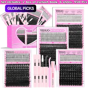 6 Styles Lash Cluster Kit, Spike/Bottom/80D/100D/200D/300D Volume Lashes, Eyelashes Extensions, 980 Pcs 5–20 mm D-Curl Cluster Eyelash Extension Kit with Lash Bond and Seal (2 Bottles), Remover, Tweezers and Brush for Easy DIY at Home