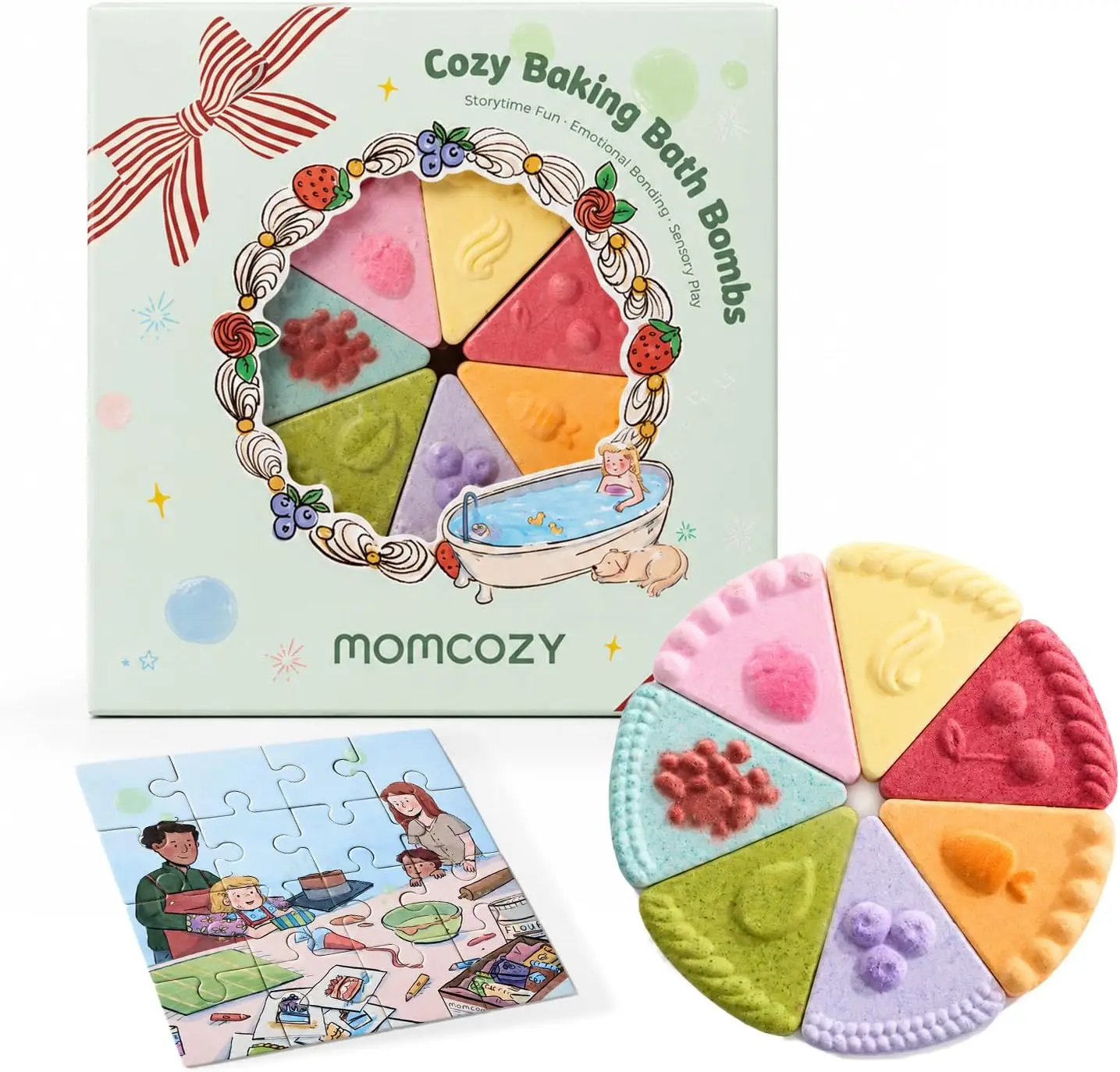 【Live only】Momcozy Essential Oil Bath Bombs, 14 Pcs Cute Cake‑Shaped Bubble Bath Fizzy Balls, Kids Bath Bomb Gift Set for Girls Boys Toddlers, Perfect Birthday Present, Premium Bathtime Kit