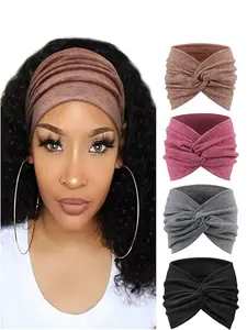 2026 New 4-Piece Headscarf Set for Women, Wide Wave Bohemian Headscarf, Sports Headband, Hair Bows Headbands, Yoga Hair Tie, Running Scarf, Casual Style