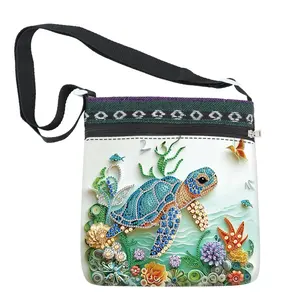 Turtle Pattern DIY Diamond Arts Colorful Painting Shoulder Bag, DIY Diamond Arts Colorful Painting Bag, DIY Decorative Bag for Diamond Art Enthusiasts, Handcraft