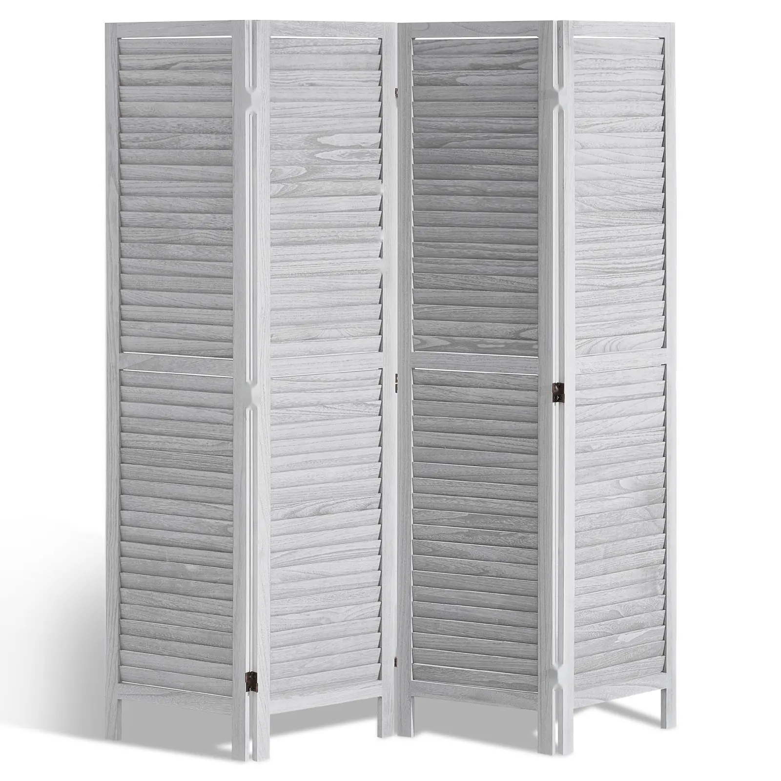 Wood Room Divider, 4-Panel Folding Privacy Screen, 66.9-Inch Tall Indoor Wooden Partition, Portable Room Divider for Home Office Decor and Room Separation, Suitable for Living Room, Bedroom, Kitchen, Restaurant (Light Grey)