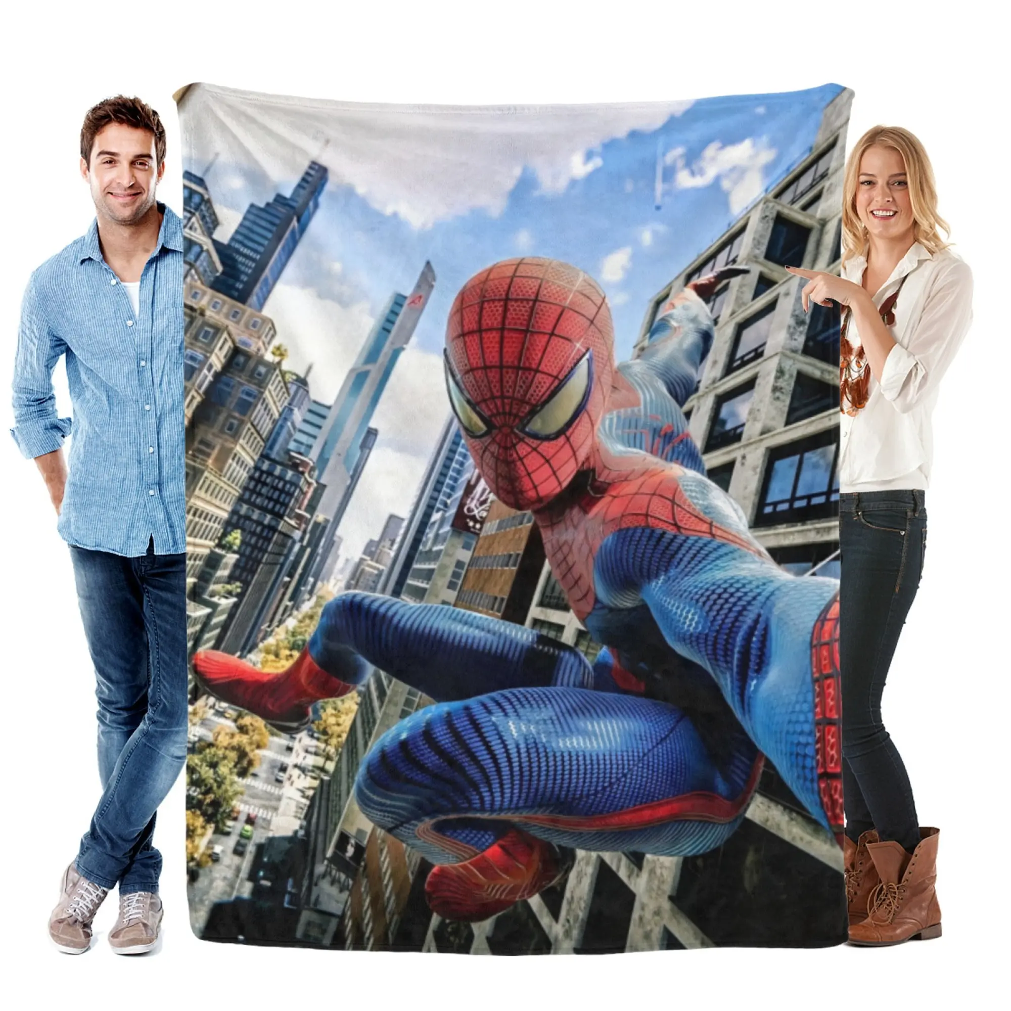 [SummerVibes] MARVEL Cinematic Spider-Man Daytime City Swing Flannel Blanket, Soft 2D Printed Throw for Kids, Home & Couch