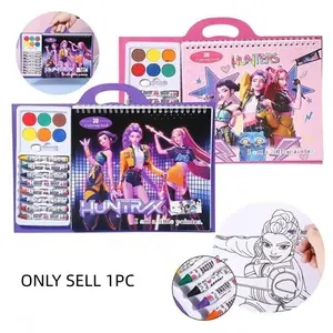 Cartoon Exorcist Girl Pattern Coloring Set, Children's Portable Crayon Watercolor Art Toolbox, Fun Drawing Activity Supplies for Boys and Girls, Ideal Gift for Children, Art School Supplies