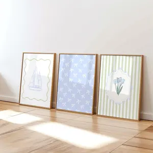 Green and Blue Coastal Prints Set of 3 Preppy Aesthetic Tulip Wall Prints Coastal Preppy Wall Art Coastal Chic Dorm Art East Coast