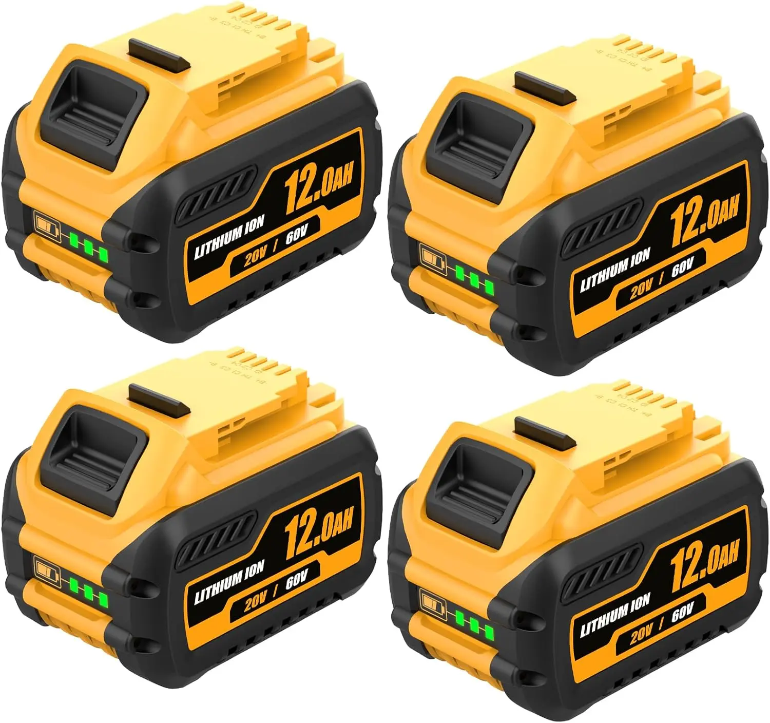 4Pack Dewalt 20V/60V 12.0Ah lithium ion battery replacement, replacement battery for DeWalt DCB612/DCB609/DCB606 and other cordless power tools,cordless drill、impact driver、angle grinder、Dewalt Replacement Tool Battery