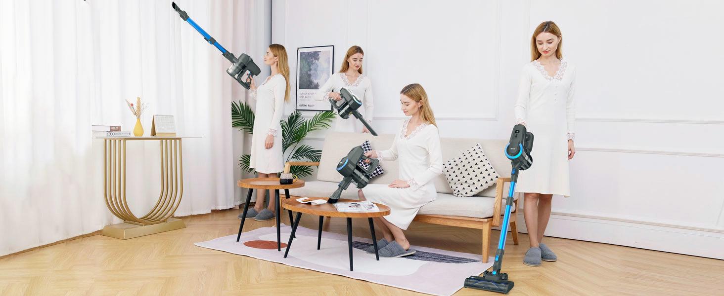 [FebFaves]Devoac Cordless Vacuum Cleaner,8-in-1 Rechargeable Stick Vacuum,Up to 40mins Runtime,Powerful Suction,Lightweight,Versatile for Hardwood Floors\Car\Carpets\Pet Hair