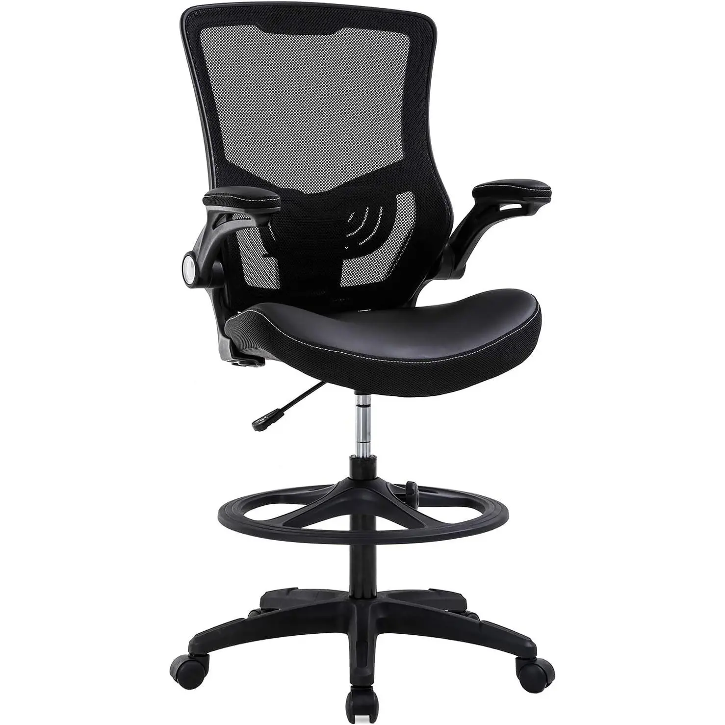 FDW Drafting Chair Ergonomic Tall Office Chair Standing Desk Chair with Flip Up Arms Foot Rest Back Support Adjustable Height Mesh Drafting Stool, Black
