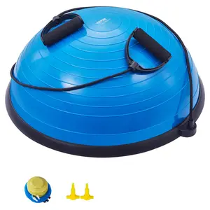 【Summervibes】VEVOR Half Exercise Ball Trainer,  23 inch Balance Ball Trainer, 660lbs Capacity Stability Ball, Yoga Ball with Resistance Bands & Foot Pump, Strength Fitness Ball for Home Gym, Full Body Workout, Blue