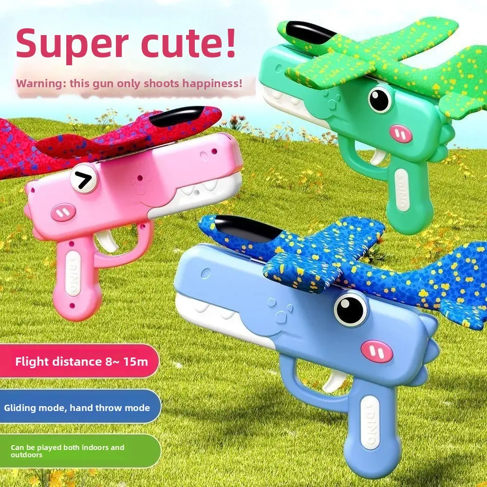 Foam Glider Airplane Launcher Toy for Kids 9.45-inch Airplane with 2 Flight Modes Outdoor Flying Fun Gift for Boys and Girls Ages 4-12 1 Blue Launcher Contains 3 Airplane Toys