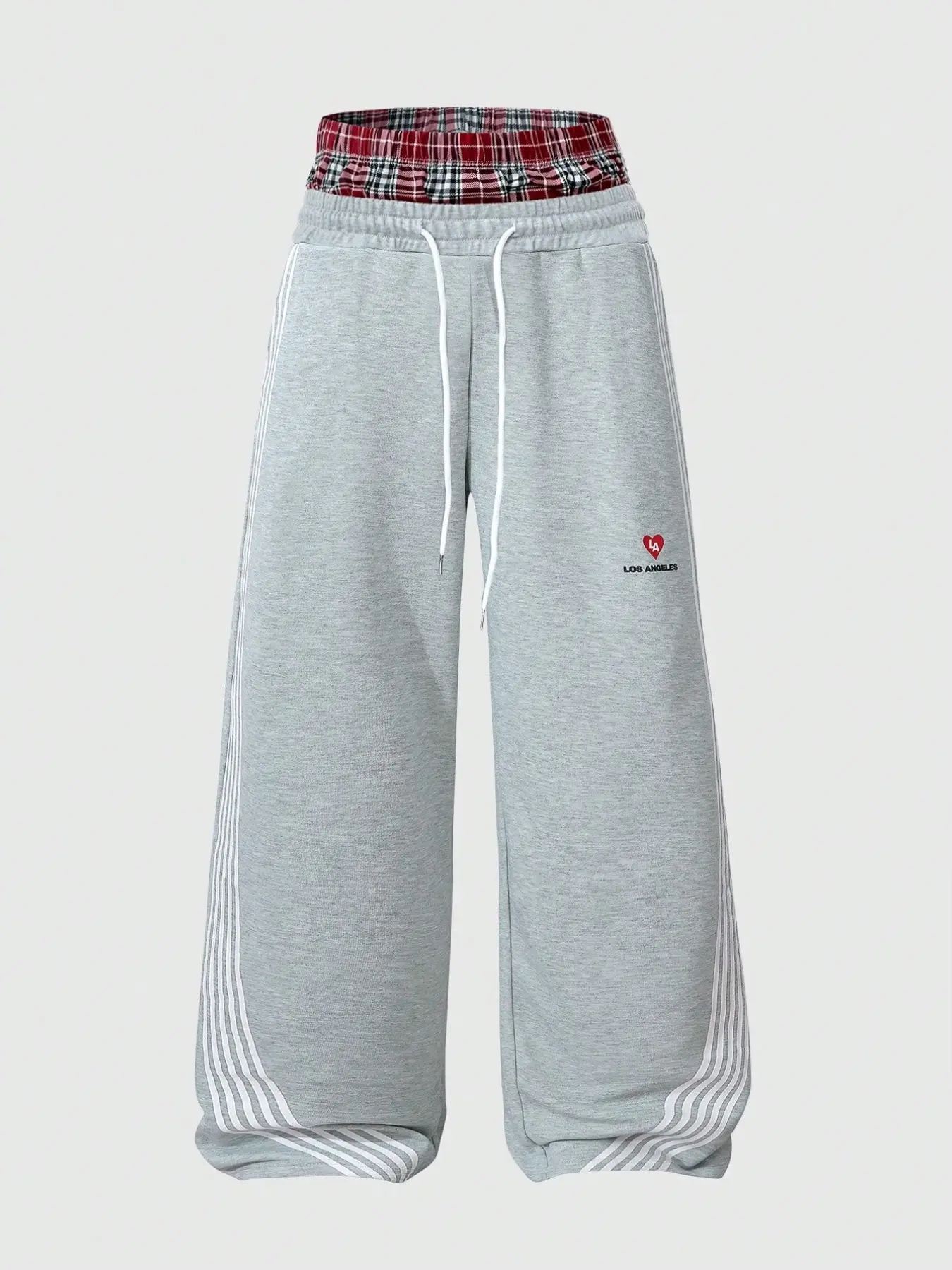 Men's 2-In-1 Casual Street Fashion Side Striped Sports Pants, Drawstring Elastic Waist Thick Knit Pants , Los Angeles Print Plaid Patchwork Sweatpants, Contrast Striped Sweatpants, Knitted Sports Pants