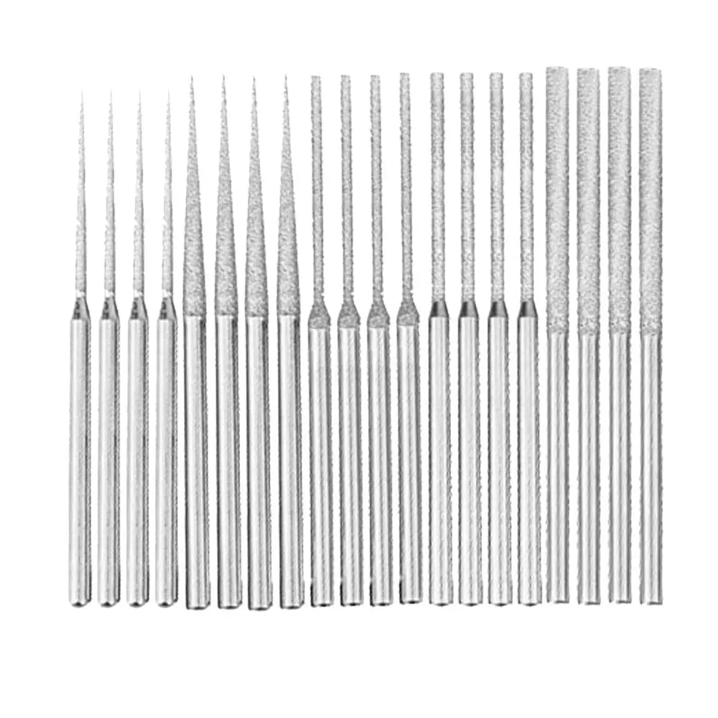 20 Pcs Diamond Mounted bead reamer(Excluding drilling rig), 5 Different Shapes Diamond Drill Bit, 1/8 Inch Shank Diamond Grinding Tool for Rotary Tool