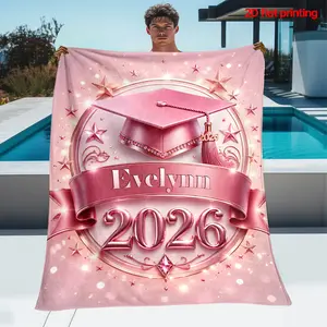 1pc 2026 Pink Graduation Graphic Custom Name Outdoor Portable Blanket-Lightweight Home Furnishings Bedding Blanket Suitable for Travel Camping Living Rooms Offices Sofas Chairs And Beds-Soft And Warm Fabric Digital Printed Blanket 2D Flat