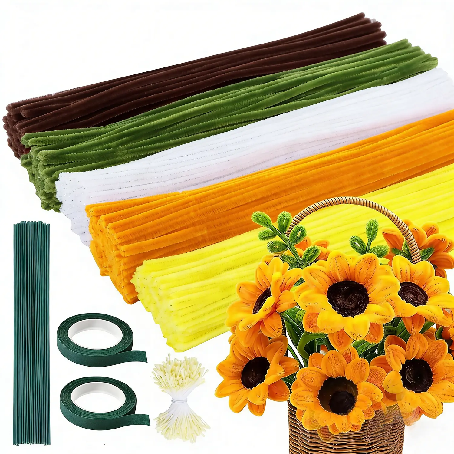 500 Pcs Yellow Chenille Stems - 8mm Thick, 12 Inches Long, Fuzzy Wire for Kids Customized Craft Supplies, Developing Fine Motor Skills, No Battery Needed DIY Specialty Supplies