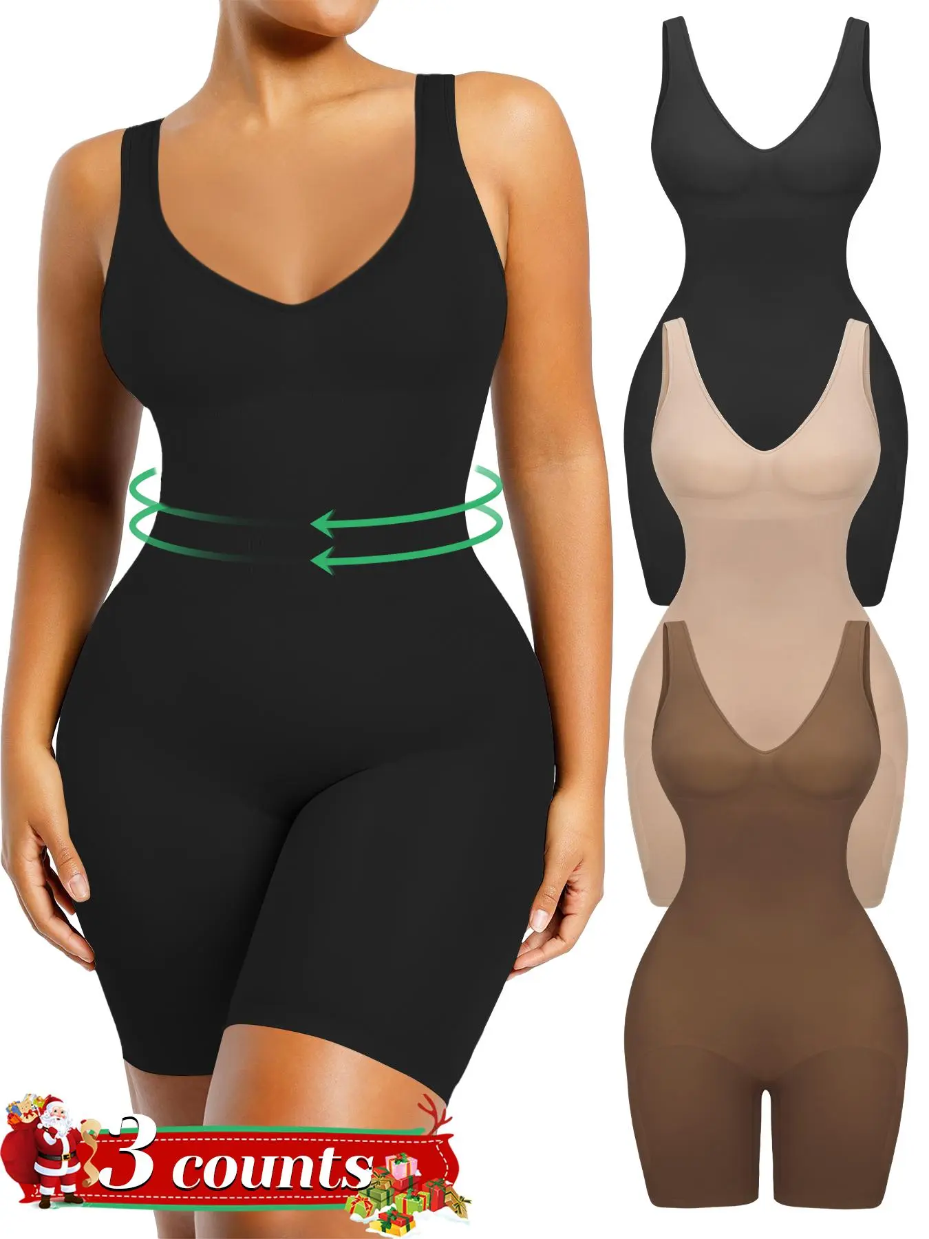 Shapewear Bodysuit Body Shaper Girdle for Women Underwear Tummy Control V Neck Butt Lifting Bodycon Romper Backless Seamless Sexy One Piece Shorts Elastic Shapewear Bodysuit