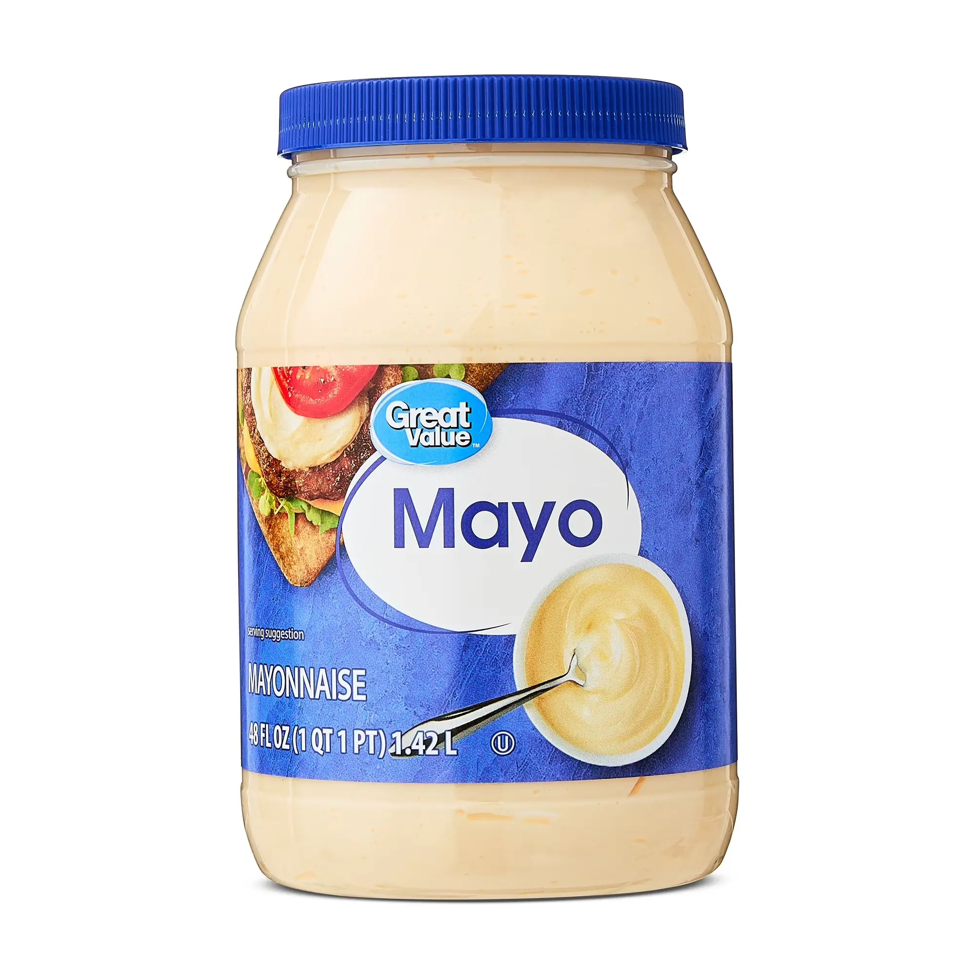 Great Value Mayonnaise, 48 fl oz - Halal Certified Single Jar Thick & Creamy Sandwich Spread, Dressing for Chicken Dishes, On-Package Flavor Details