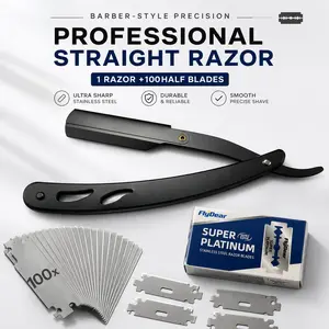 Professional Barber Shavette Razor+100 Blades Men-Ultimate Precision for Beard Shaping & Close Shaves Stainless Steel Professional Barber Razor  anti-slip design manual shaving edge easy replacement Folding Dermaplane Facial Razor safety blade Set w