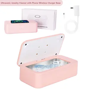 Ultrasonic Jewelry Cleaner with Phone Wireless Charger Base Stocking Stuffers for Women Men: 48KHz Ultra Sonic Cleaner for Jewelry, Eyeglass, Rings, Watch Band, Dentures, with Dual Cleaning Modes,Christmas Gift for Wife, Mom, Daughter White Elephant Gifts
